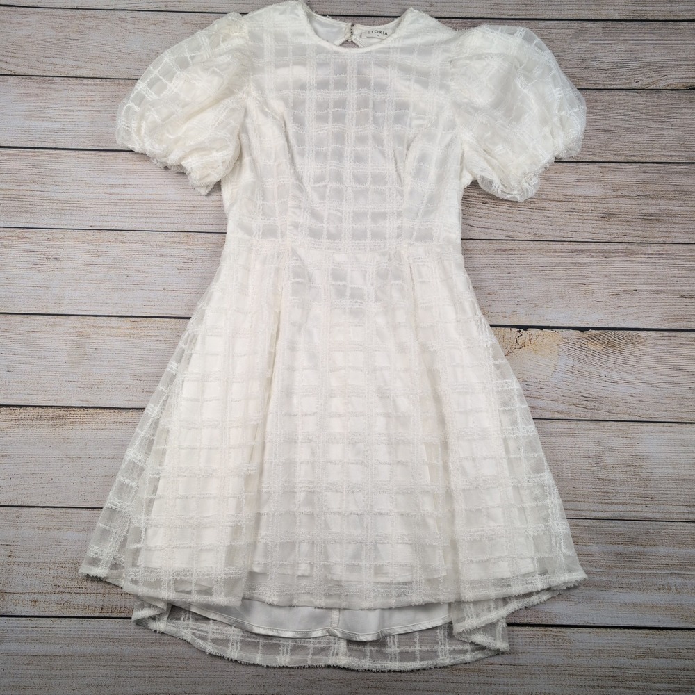 STORIA White Textured Puff Sleeve Backless Mini Dress Size M coquette‎ boho